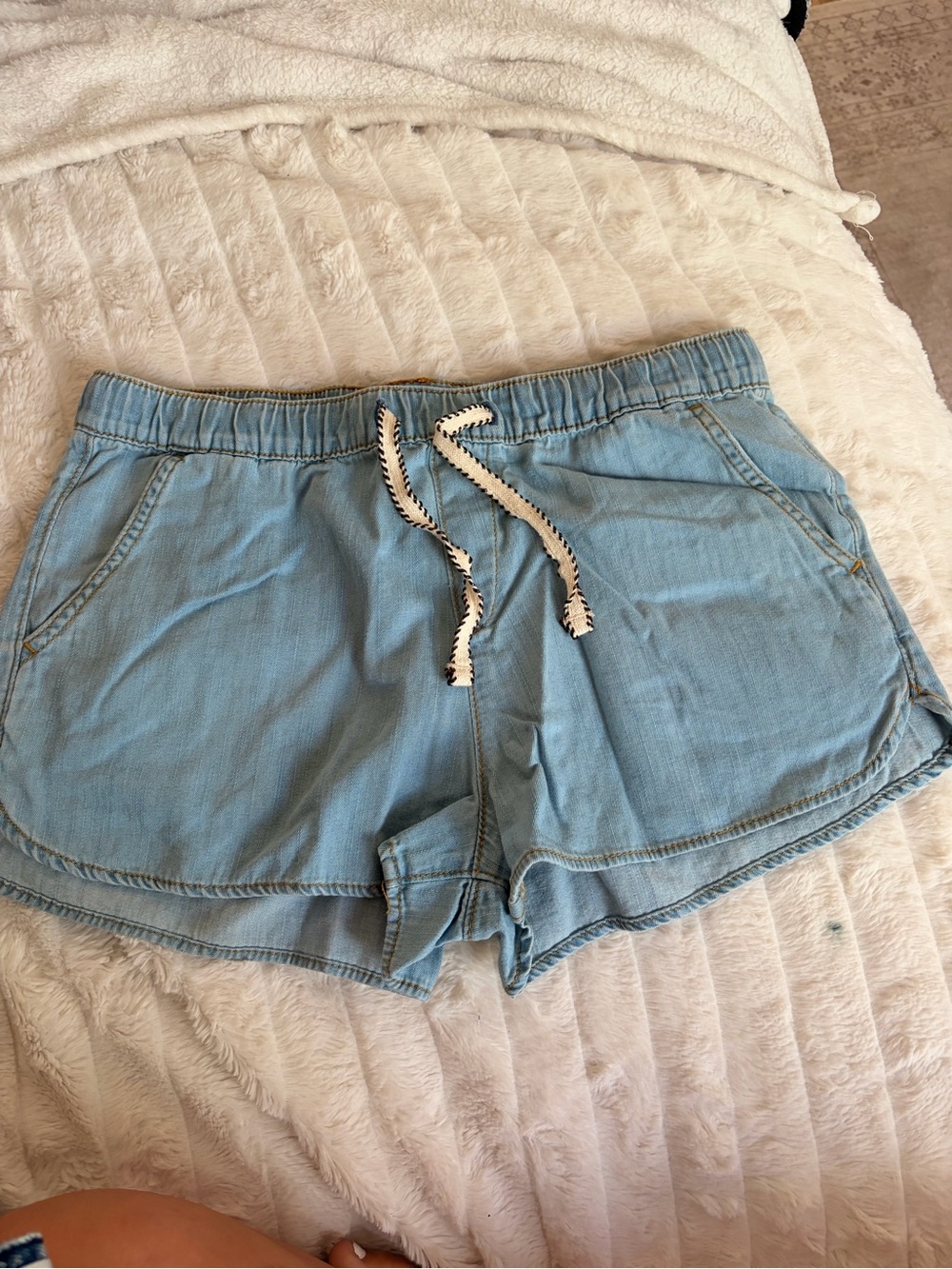 Roxy Light Blue Drawstring Denim-Style Women's Shorts